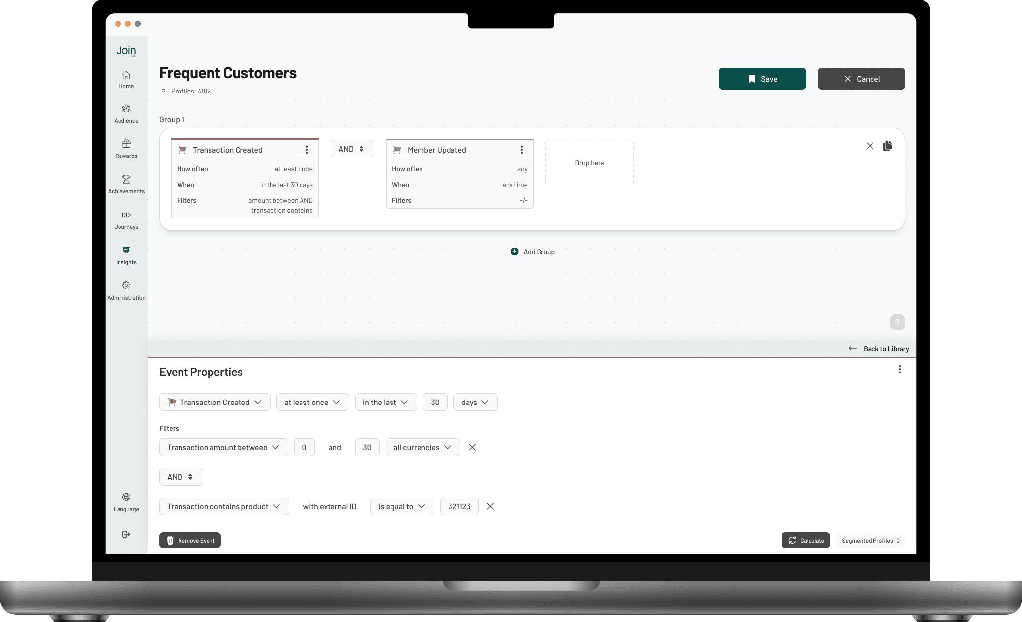 A mockup of a computer displaying the interface of Join a customer data platform