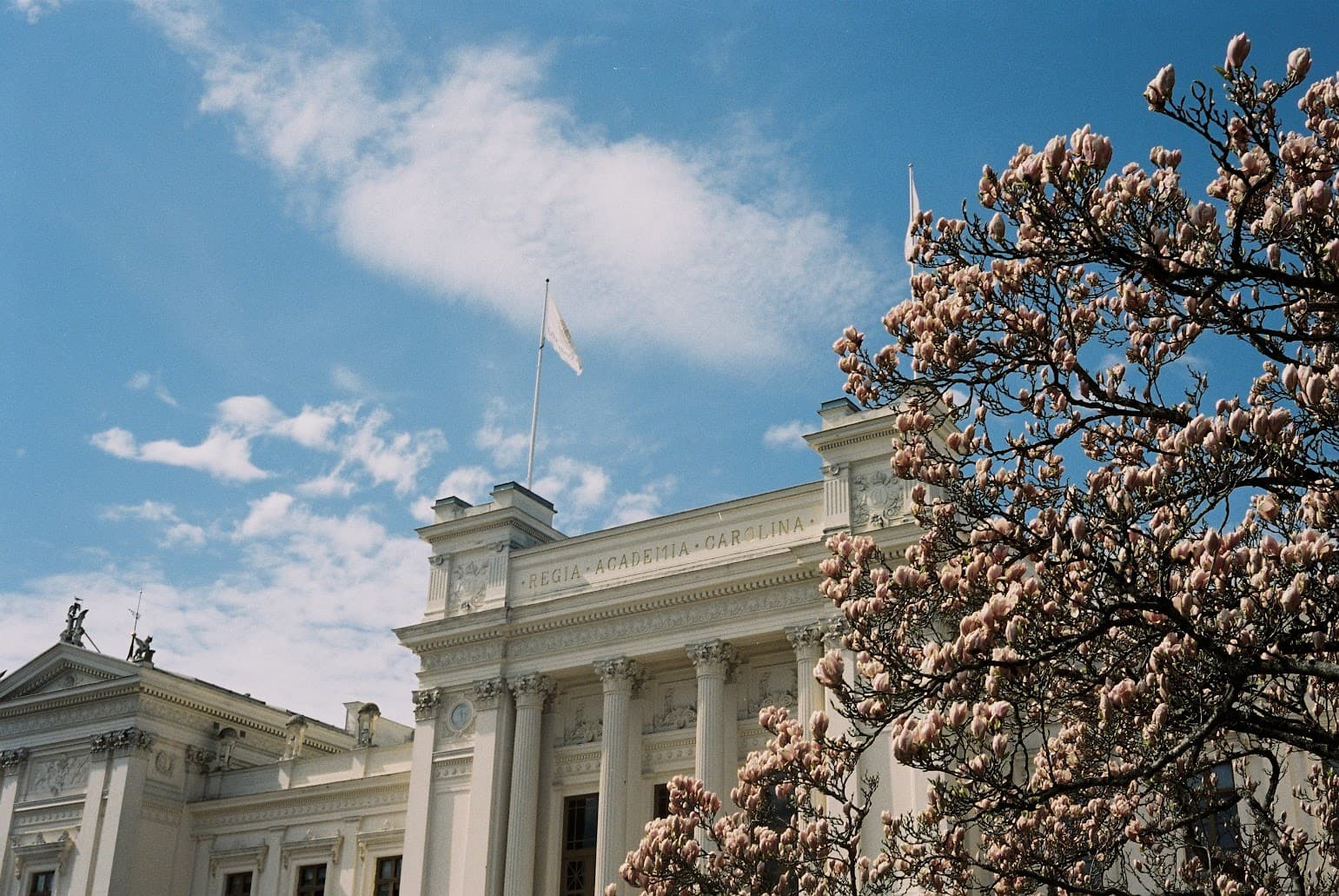 Lunds university building and a clear blue sky